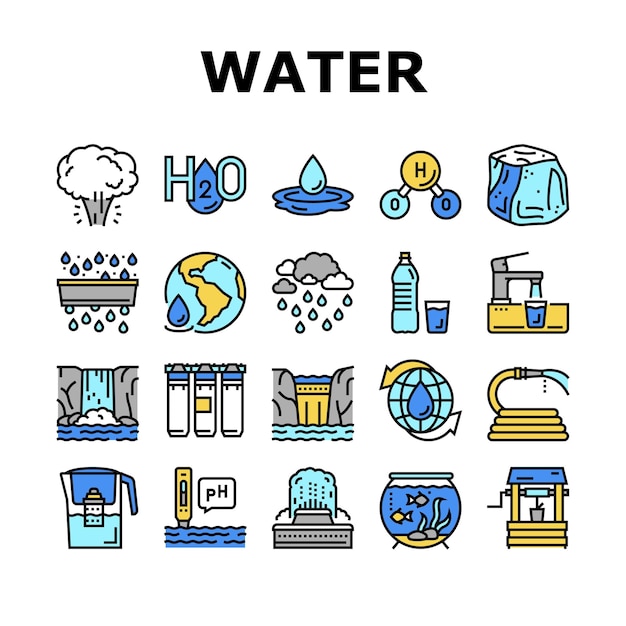 Vector water purification collection icons set vector