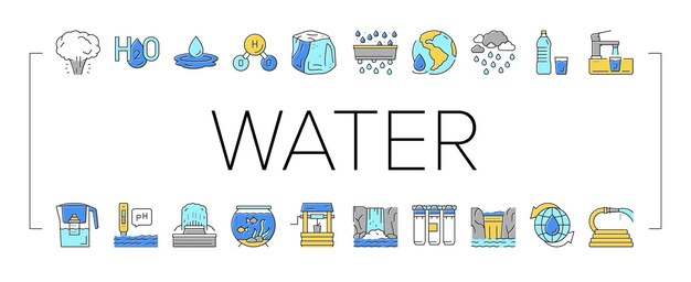 Water purification collection icons set vector