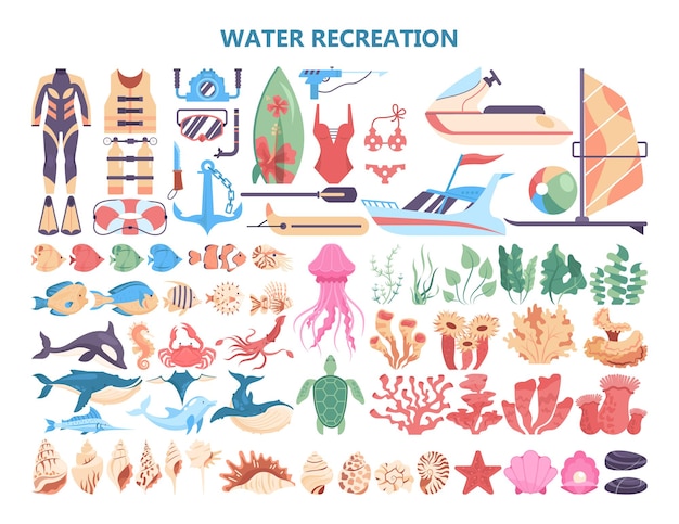 ベクトル 水のレクリエーション活動が設定されています。夏休みのもののコレクション