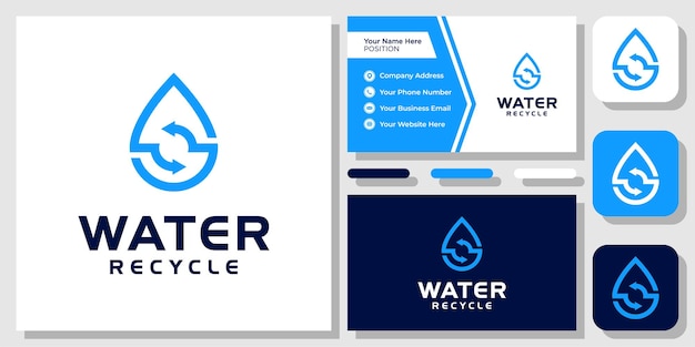 Water recycle drop aqua verse oceaan minerale olie ecologie logo ontwerp met sjabloon voor visitekaartjes