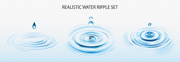 Vector water ripple transparent realistic set with fresh water isolated
