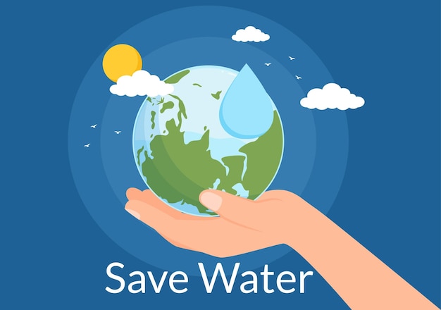 Water Saving Templates Hand Drawn Flat Cartoon Illustration for Mineral Savings Campaign