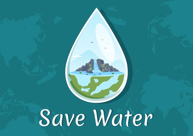 Water Saving Templates Hand Drawn Flat Cartoon Illustration for Mineral Savings Campaign