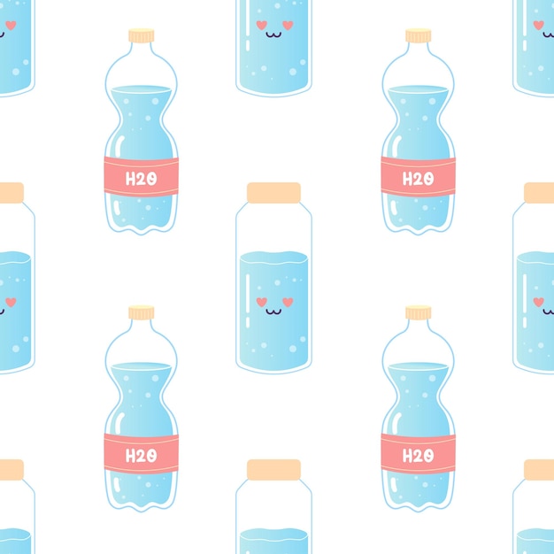 水のシームレスパターンソーダ飲み物ボトル (H2Oベクトルイラスト)