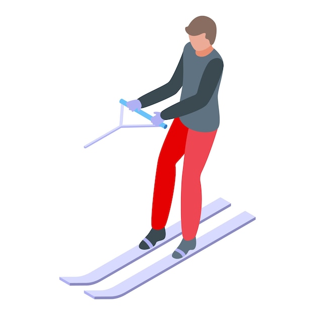 Vector water skiing icon isometric vector beach ski people boat