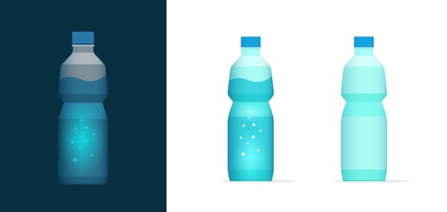 Vettore acqua soda bottiglia icona vettore clipart pieno e vuoto, bevanda minerale in bottiglia di plastica vuota