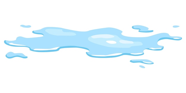 Water spill puddle Blue liquid various shape in flat cartoon style Vector fluid design element isolted on white background