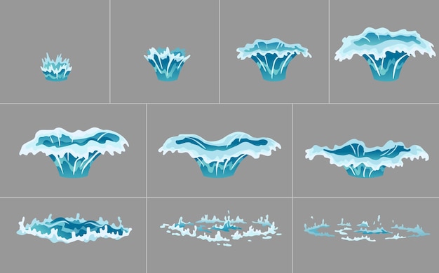 Water splash animation dripping water special effect fx sprite sheet clear water drops burst for flash animation in games and video cartoon frames