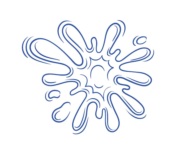 Vector water splash blue minimalistic sketch wave with drops sea and ocean aqua and ho liquid sticker for