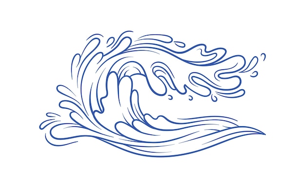 water splash blue minimalistic sketch wave with drops and steam sea and river aqua and ho storm in