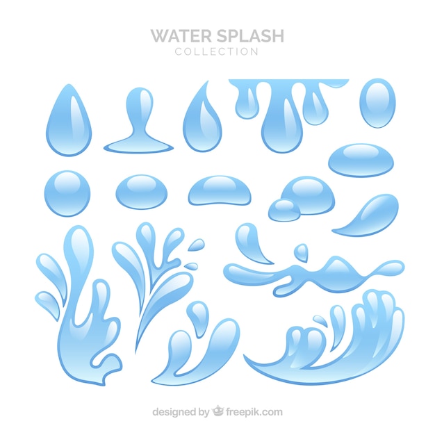 Vector water splash collection in flat style