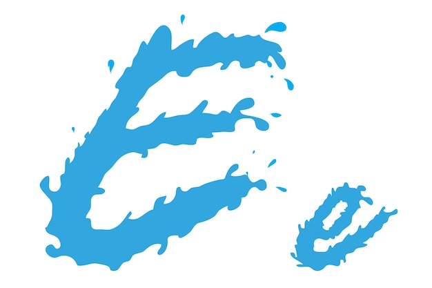 Vector water splash design uppercase and lowercase letters in blue color on a white background letter e