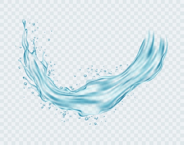 Water splash. realistic transparent isolated splash of water with drops isolated on transparent background. vector illustration