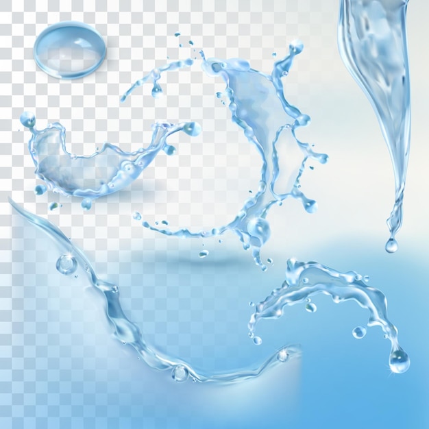 Spruzzi d'acqua, elemento vettoriale con trasparenza