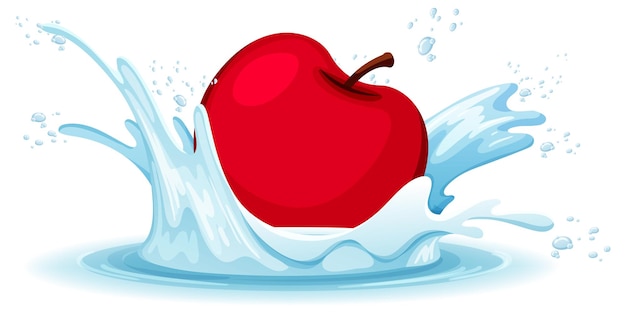 Vector a water splash with apple on white background