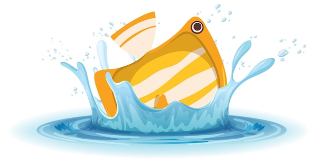 A water splash with fish on white background