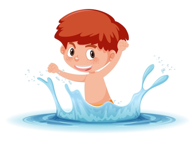 A water splash with fun boy on white background