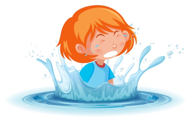 Vector a water splash with a kid drowning on white background