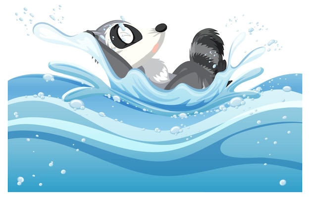 A water splash with raccoon on white background