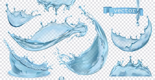 water splash with transparent. 3d vector realistic set of objects