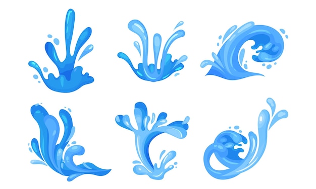 Vector water splashes vector illustrated set motion of aqua concept