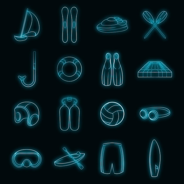 Water sport icons set vector neon