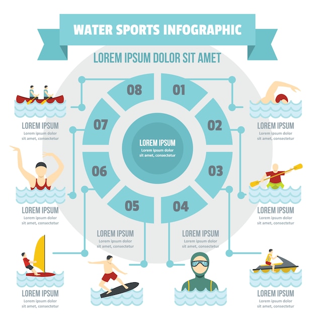 수상 스포츠 Infographic 개념, 평면 스타일