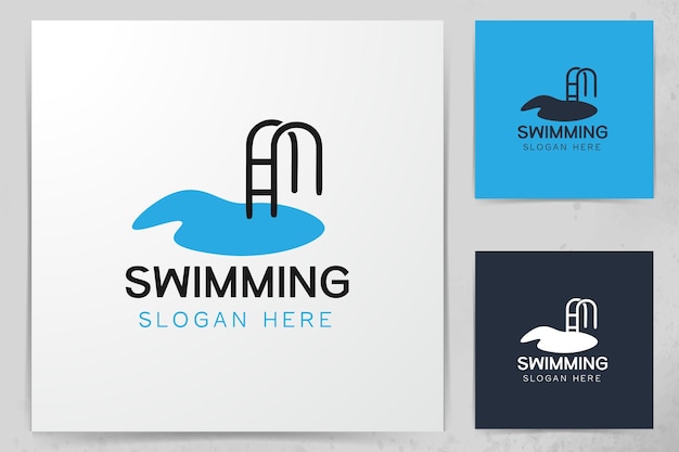 Water, stair, beach swimming pool logo design inspiration isolated on white backgrounds