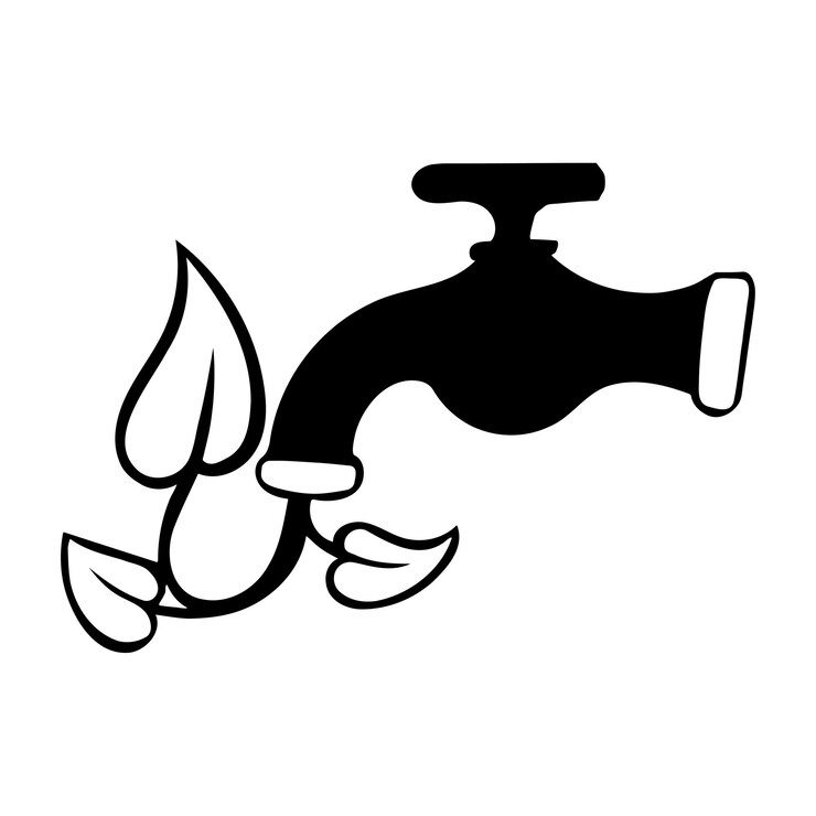 Vector water tap growing green leaves symbolizing nature