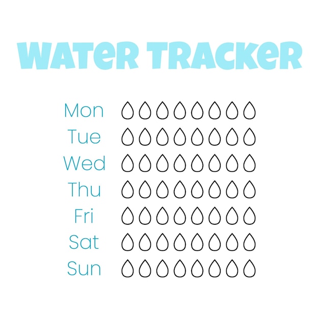 Шаблон векторного трекера воды Контрольный список питьевой воды Трекер воды с векторной иллюстрацией льда Стиль каракулей