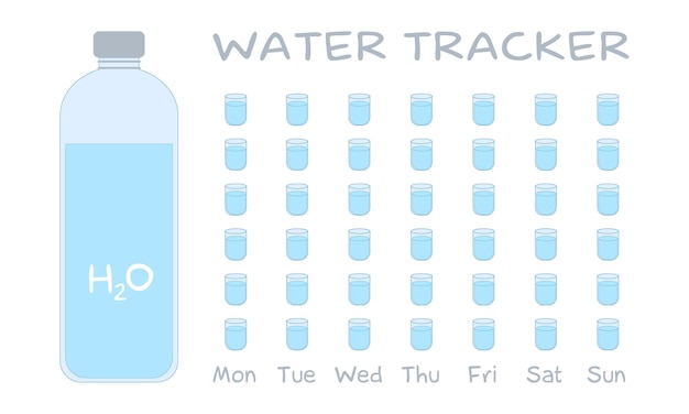 Water Tracker Water Balance Calendar Water Monthly Hydration Challenge Blue background
