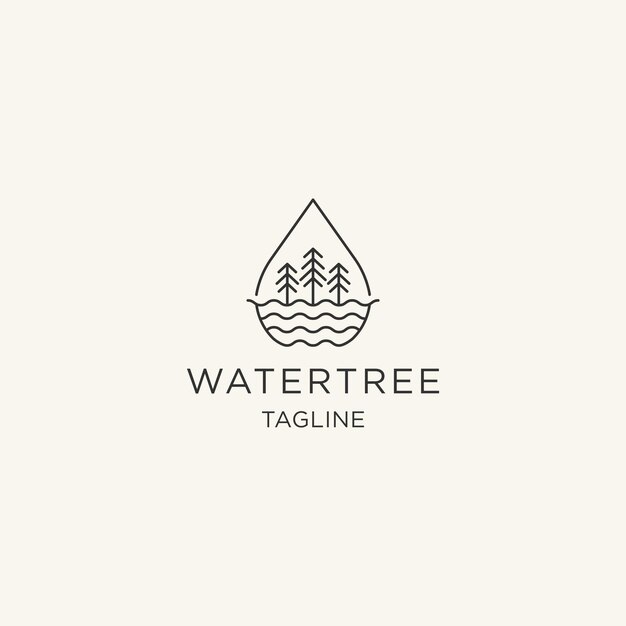 Modello di logo della linea dell'albero d'acqua Vettore Premium