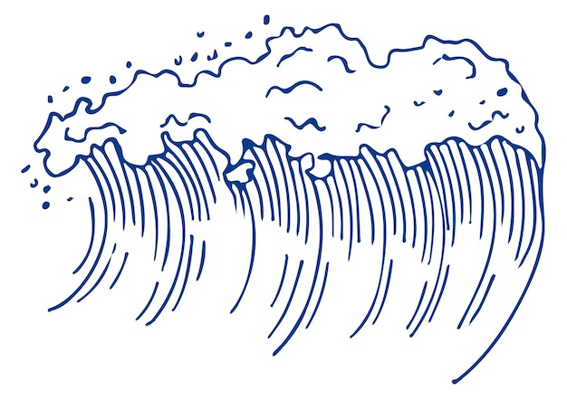 白い背景に分離された水の波青いスプラッシュ水曲線スケッチ