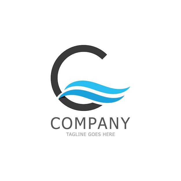 water wave letter c logo vector icon