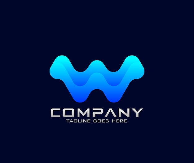 Water wave modern letter w logo design