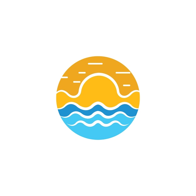 Water Wave and sun symbol and icon of summer Template vector