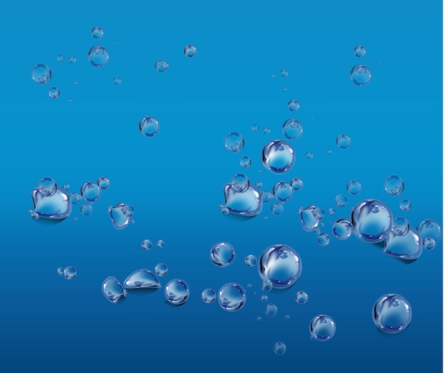 Vector water wave with bubbles on blue background