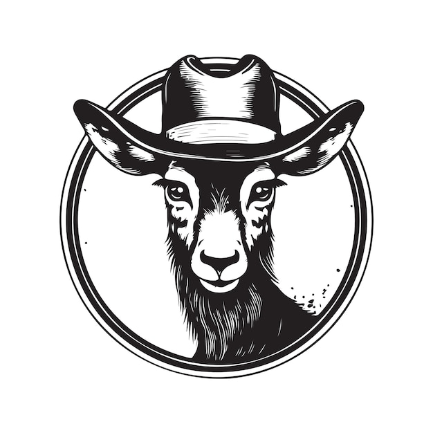 Waterbuck wearing hat vintage logo line art concept black and white color hand drawn illustration