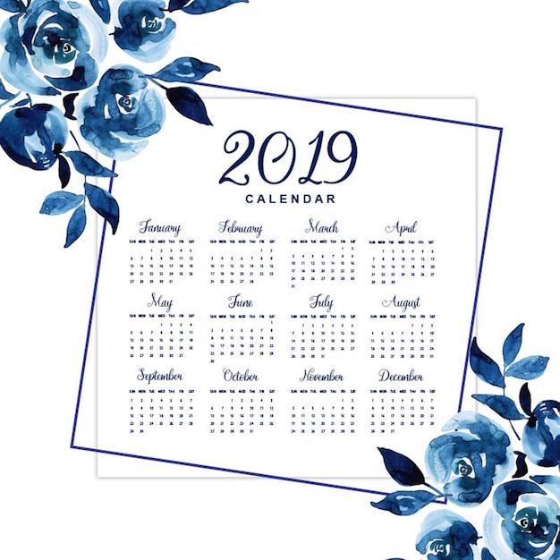 Watercolor 2019 floral calendar