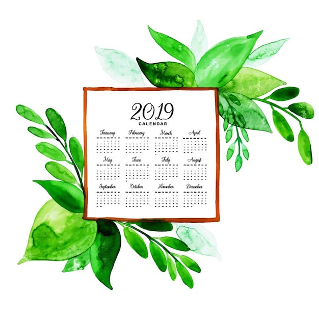 Вектор Акварель 2019 цветочный календарь