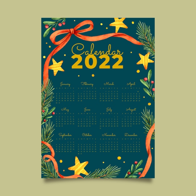 Watercolor 2022 calendar template