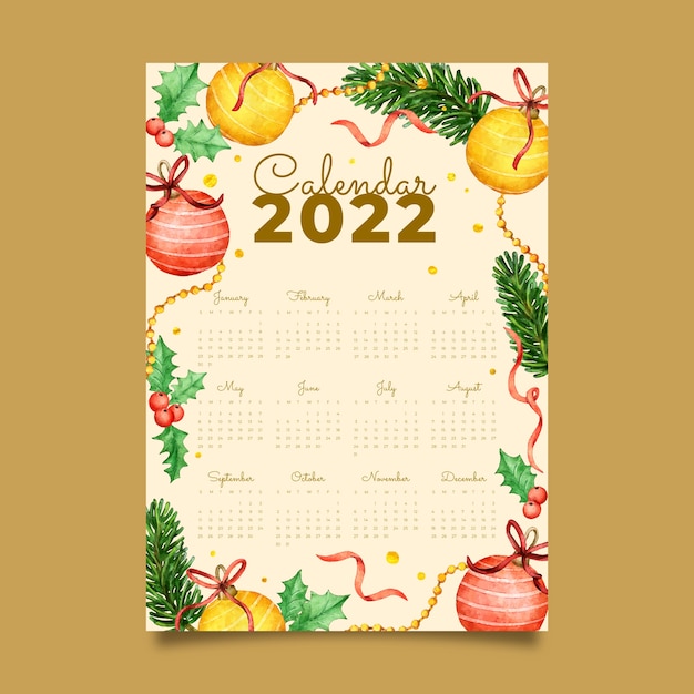 Watercolor 2022 calendar template