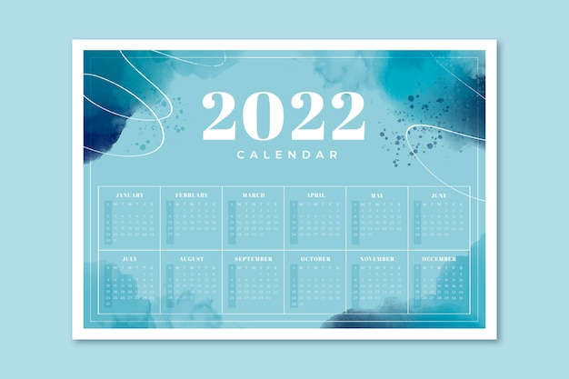 Modello di calendario dell'acquerello 2022