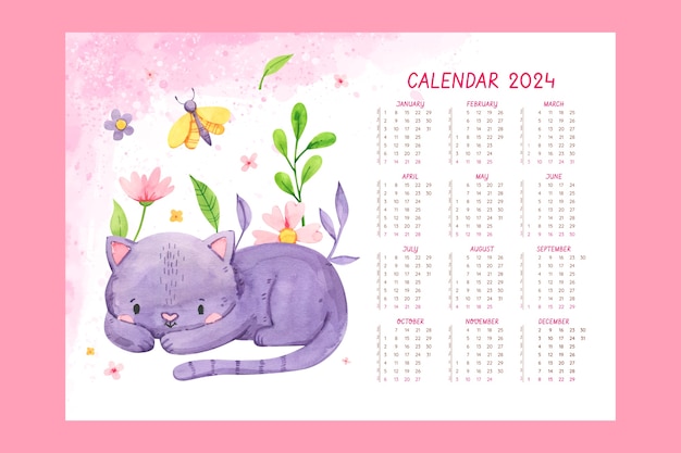 Watercolor 2024 calendar template