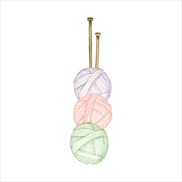 ベクトル 糸と編み針の水彩画3ボール