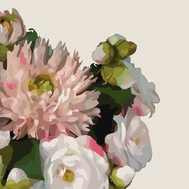 Watercolor 3D realistic romantic flower floral bouquet composition peony dahlia rose vector