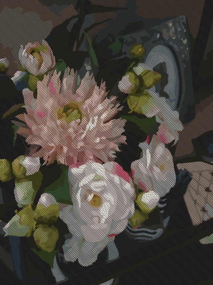 Vector watercolor 3d realistic romantic flowers bouquet composition peony dahlia home decor still life engraving vector