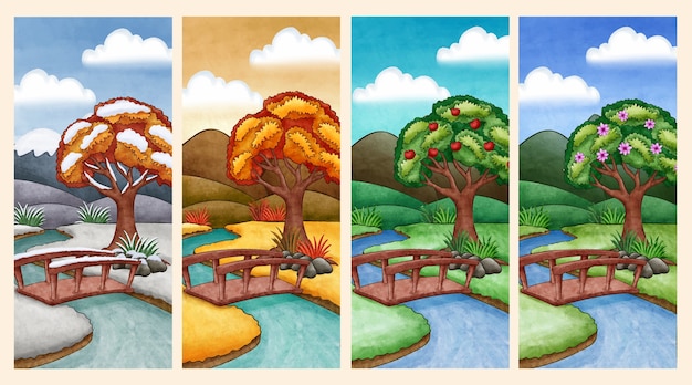 Vector watercolor 4 seasons illustration