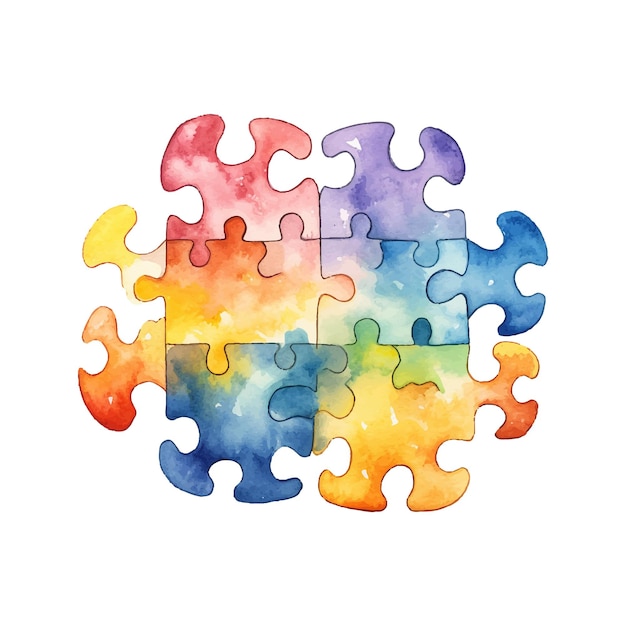 Vector watercolor abstract autism puzzle background