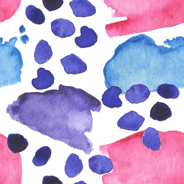 Watercolor abstract brushstrokes and stains and dots seamless pattern